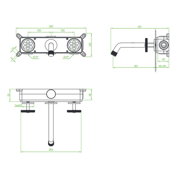 Μπαταρία Νιπτήρος Εντοιχισμού Muro Graphite 922P